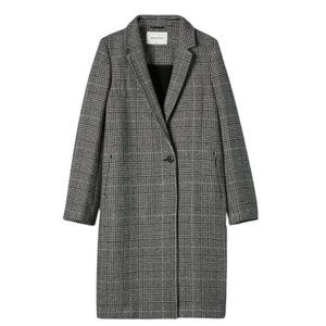 Aritzia Babaton stedman plaid check wool overcoat black white grey S